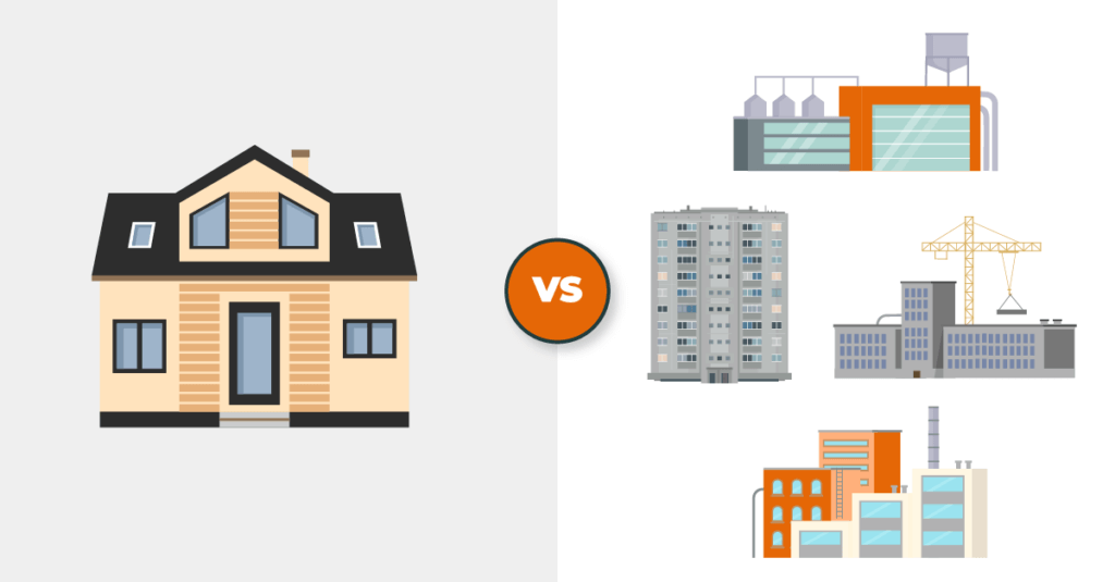 on the left, a single house. on the right, other types of properties, representing diversification